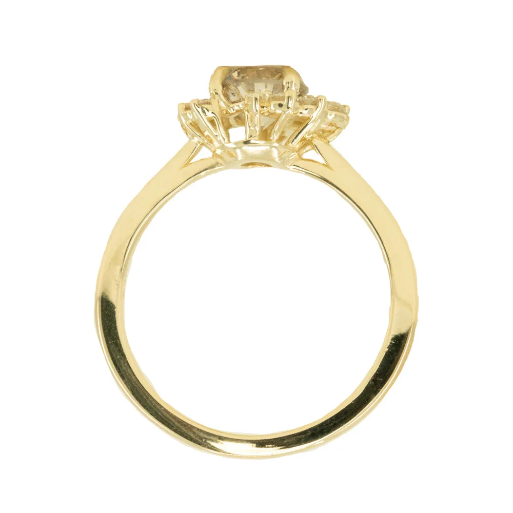 1.01ct Round Champagne Diamond Asymmetrical Cluster Ring in 14K Yellow Gold