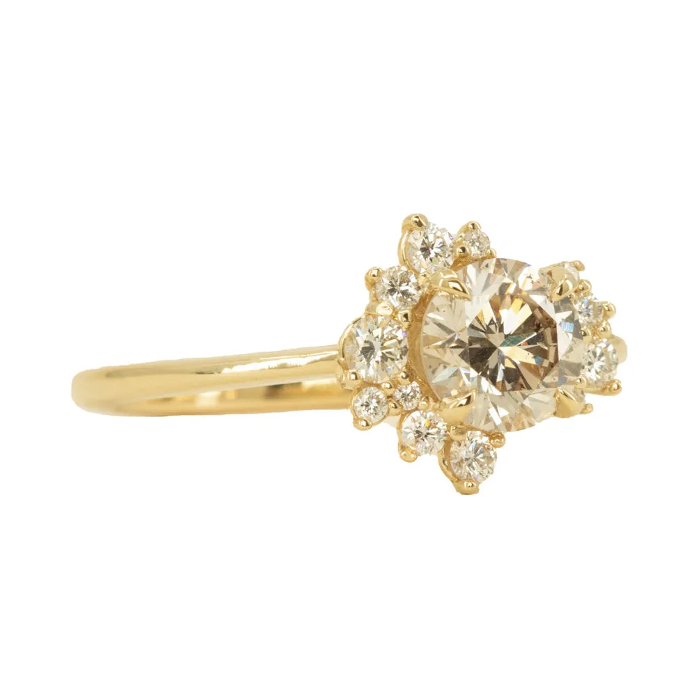 1.01ct Round Champagne Diamond Asymmetrical Cluster Ring in 14K Yellow Gold