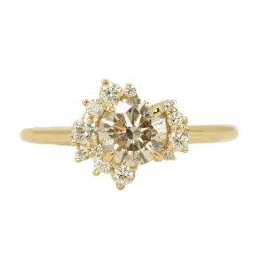 1.01ct Round Champagne Diamond Asymmetrical Cluster Ring in 14K Yellow Gold