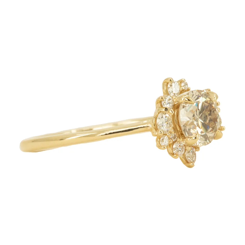 1.01ct Round Champagne Diamond Asymmetrical Cluster Ring in 14K Yellow Gold