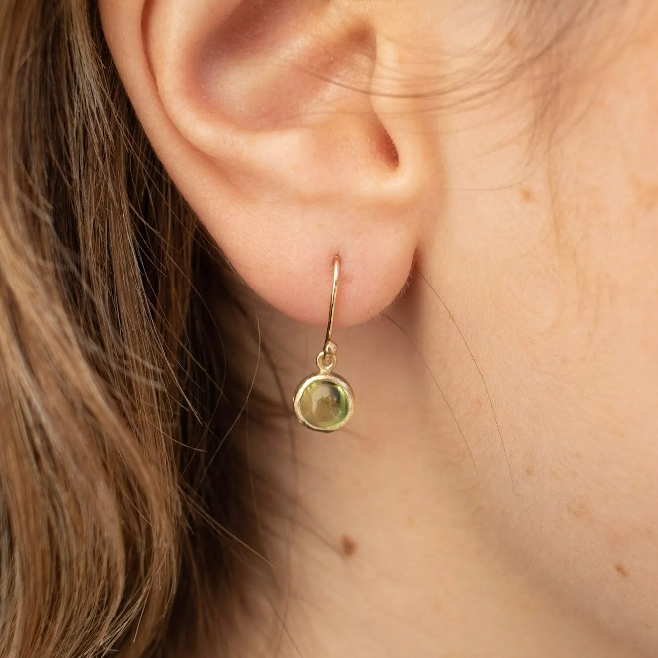 10K Semi-Precious Stone Drop Earrings in Peridot