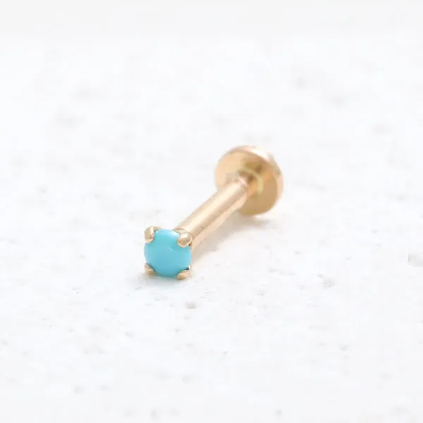 14k Gold 4 Prongs Cartilage Helix Internally Internal Threaded Flat Back Earring Labret Stud