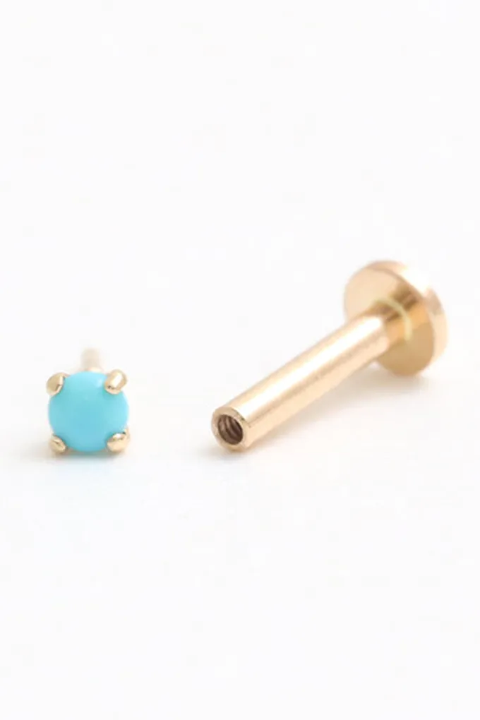 14k Gold 4 Prongs Cartilage Helix Internally Internal Threaded Flat Back Earring Labret Stud