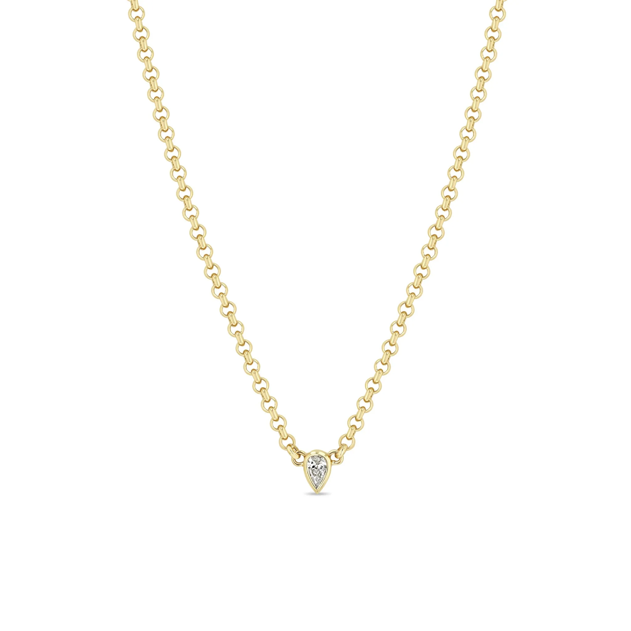 14k Pear Diamond Small Rolo Chain Necklace