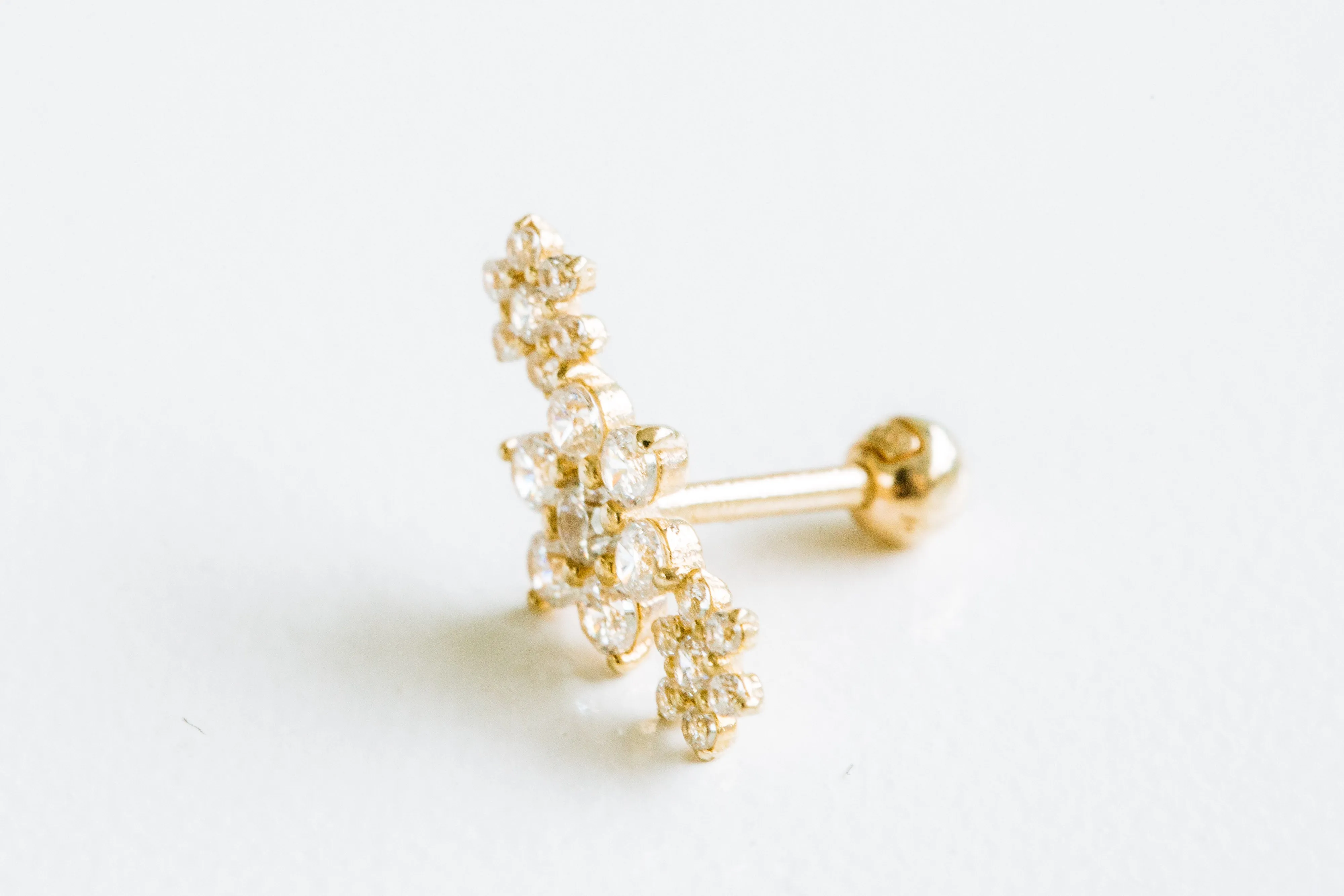 14k Real Solid Gold Triple Flower Barbell Ear Stud Earring Piercing