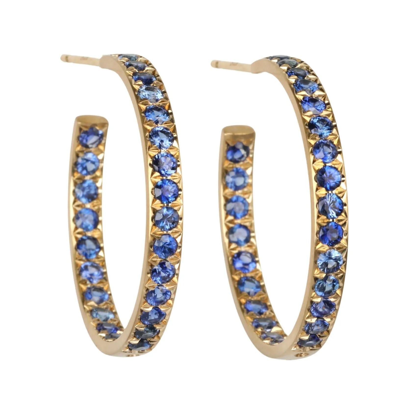 18K Gold & Pave Blue Sapphire Hoop Earrings