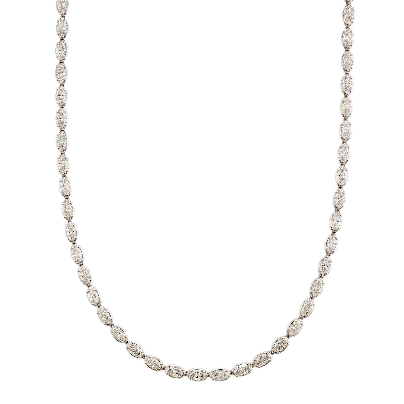 18K White Gold Oval Diamond Line Necklace