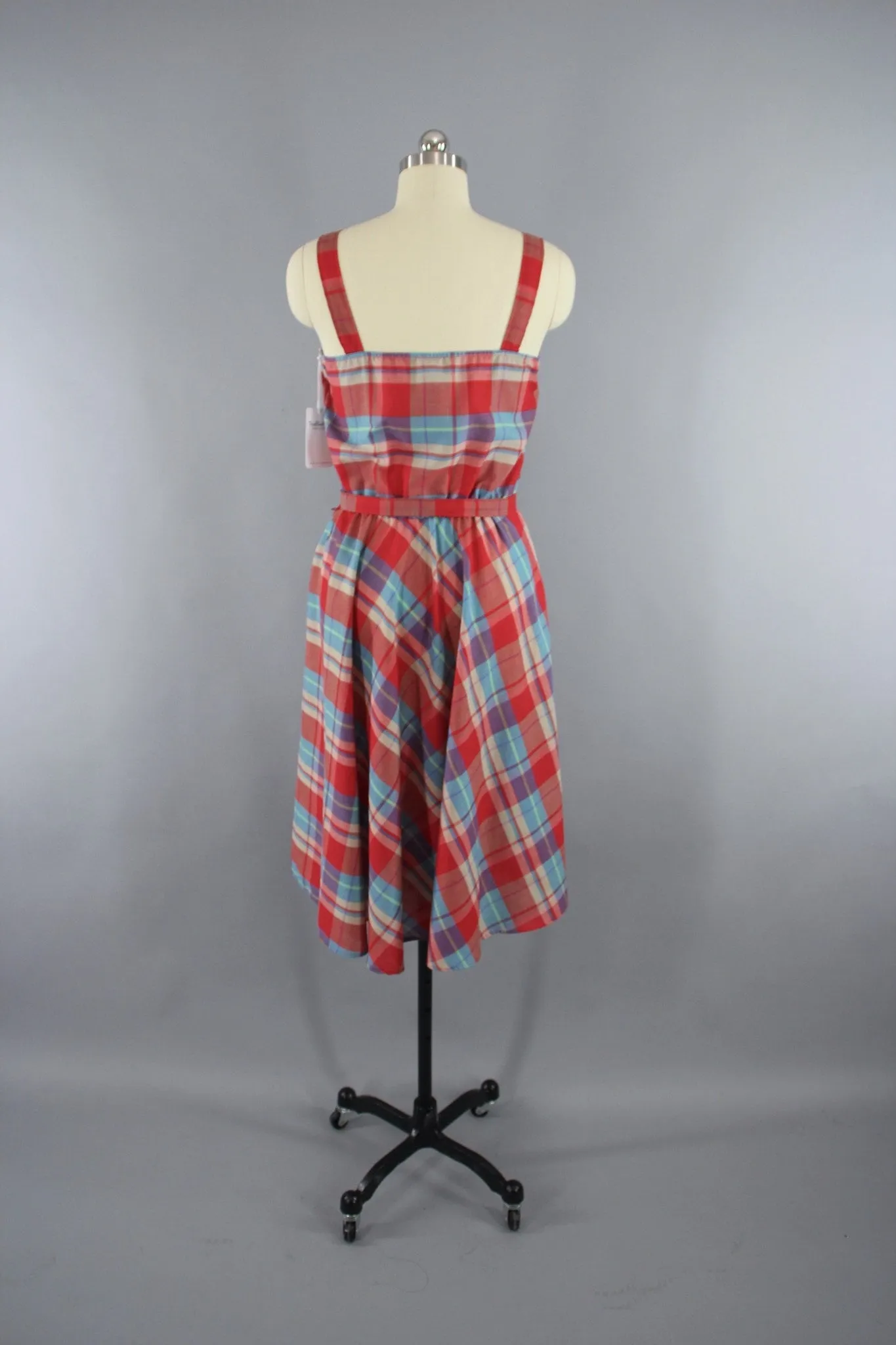 1980s Vintage Red Madras Plaid Sundress