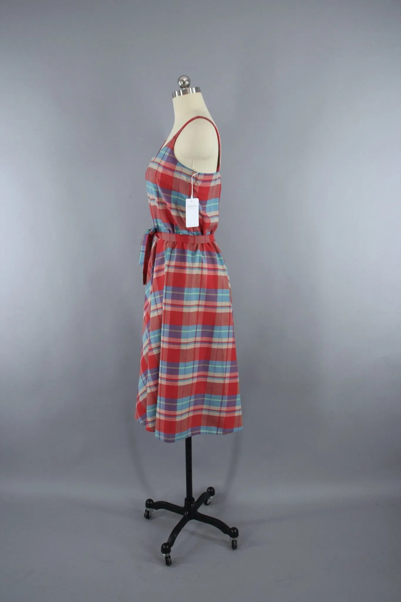 1980s Vintage Red Madras Plaid Sundress