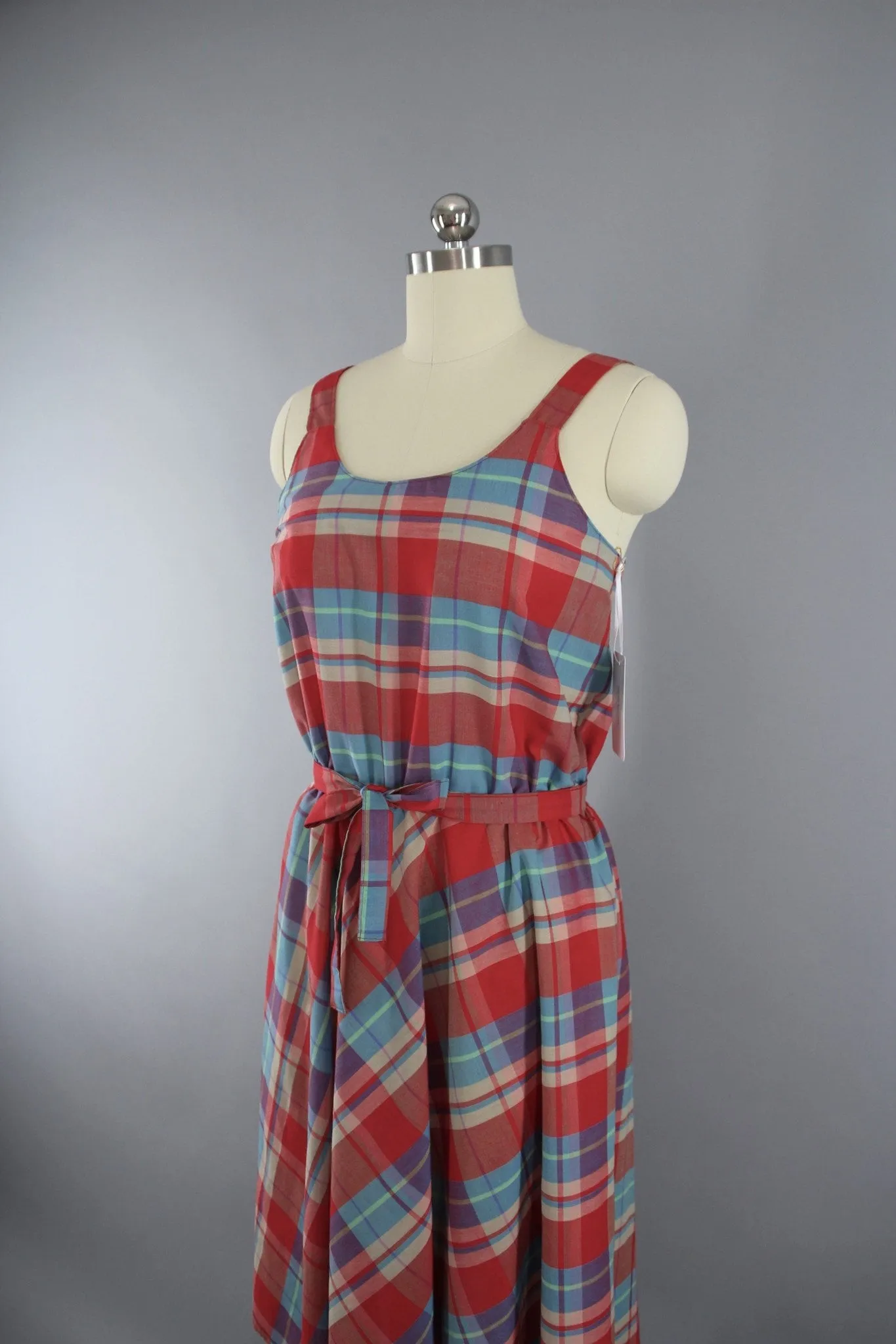 1980s Vintage Red Madras Plaid Sundress