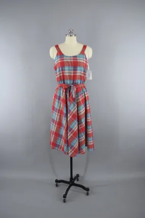 1980s Vintage Red Madras Plaid Sundress