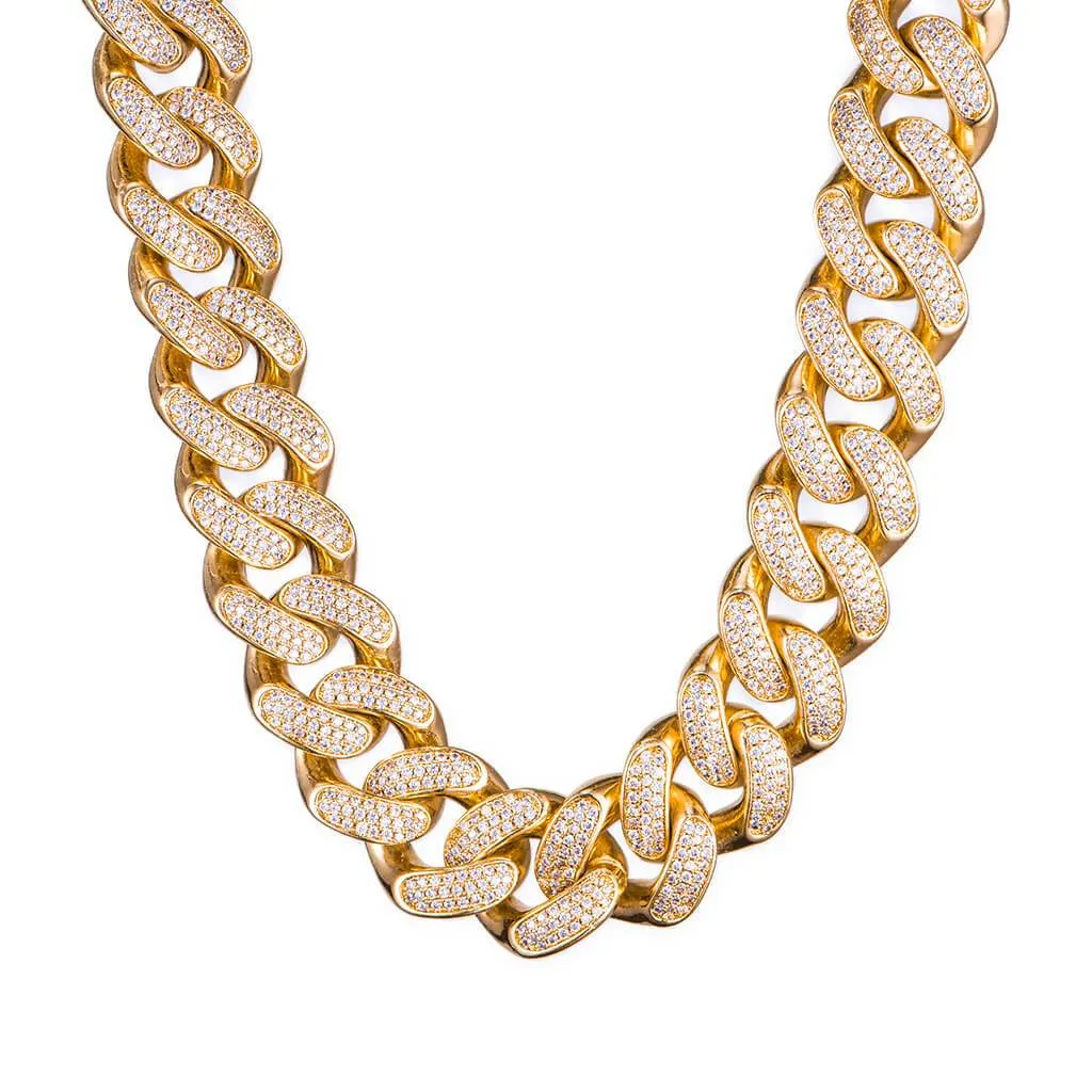 19mm Solid Gold Diamond Cuban Link Chain-18K Yellow Gold