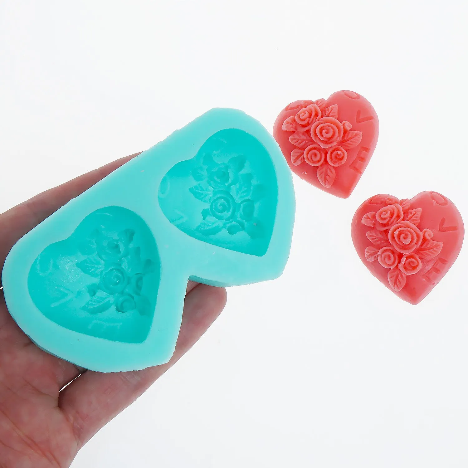 2-Cavity Silicone Heart Shape Rose Mold Cake Decoration Mold Diy Chocolate Mold Baking Tool 10374951