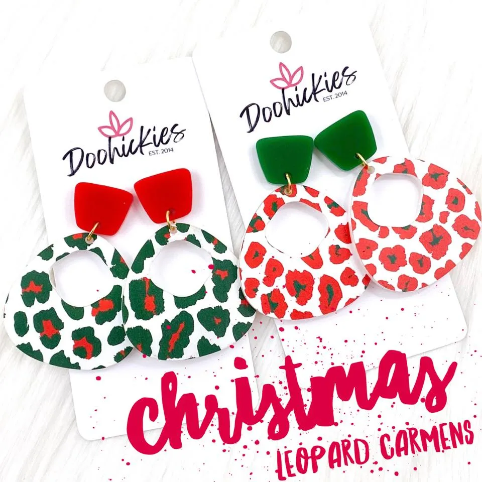 2 Christmas Leopard Lil' Carmen Earrings - Green