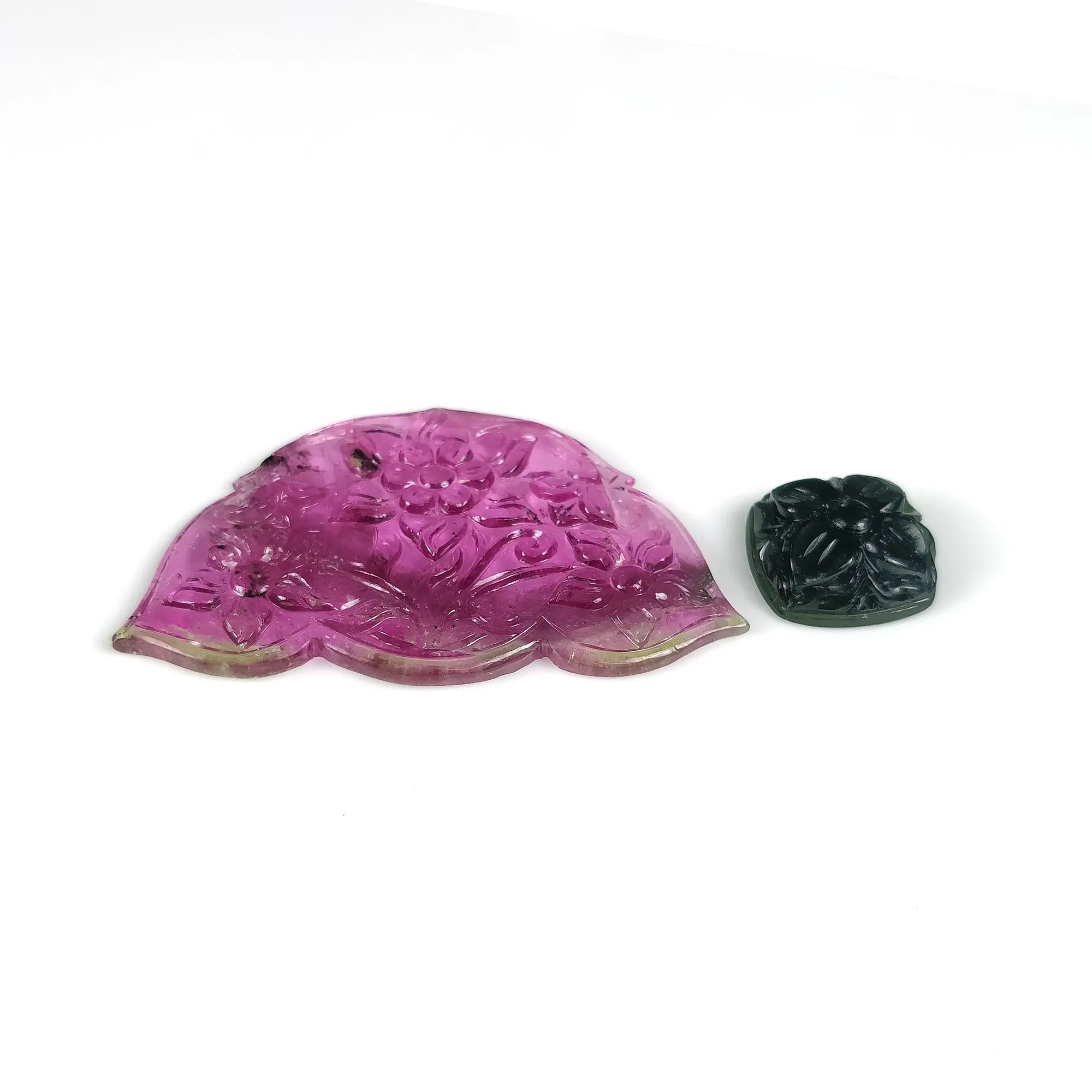 59.40cts Natural Untreated PINK BLACK TOURMALINE Gemstone Hand Carved Uneven Cushion Shapes 15mm & 32*52mm 2pcs