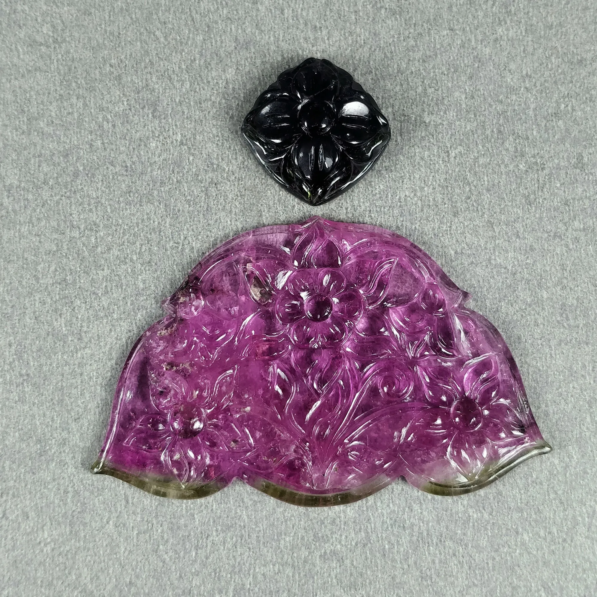 59.40cts Natural Untreated PINK BLACK TOURMALINE Gemstone Hand Carved Uneven Cushion Shapes 15mm & 32*52mm 2pcs