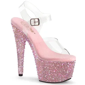 7 Inch Heel BEJEWELED-708MS Clear Baby Pink Rhinestone