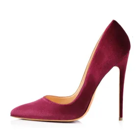 8cm 10cm 12cm Burgundy Pointed Toe Pumps Classic Suede Stilettos