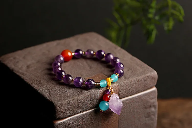 8mm Natural Amethyst Red Agate Amazonite Bead Bracelet