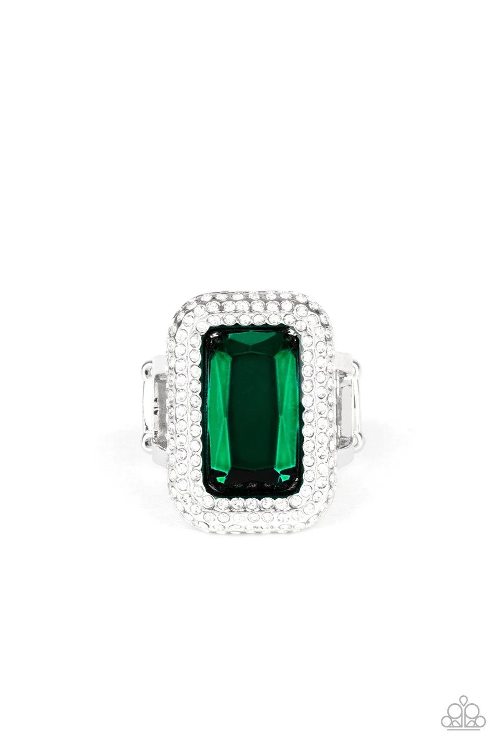 A Grand STATEMENT-MAKER Emerald Green Rhinestone Ring - Paparazzi Accessories