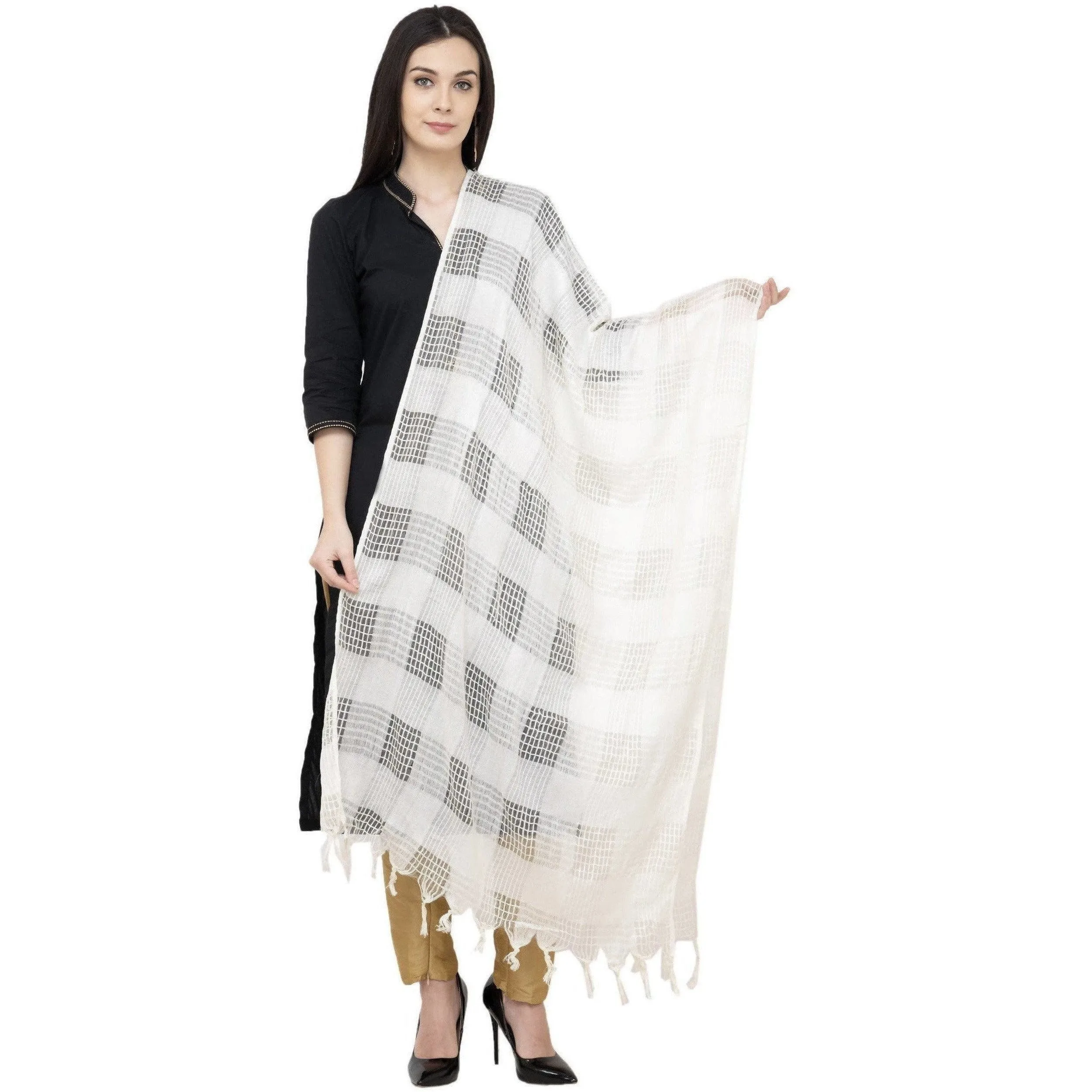 A R Silk Window Square Regular Dupatta Color White Dupatta or Chunni