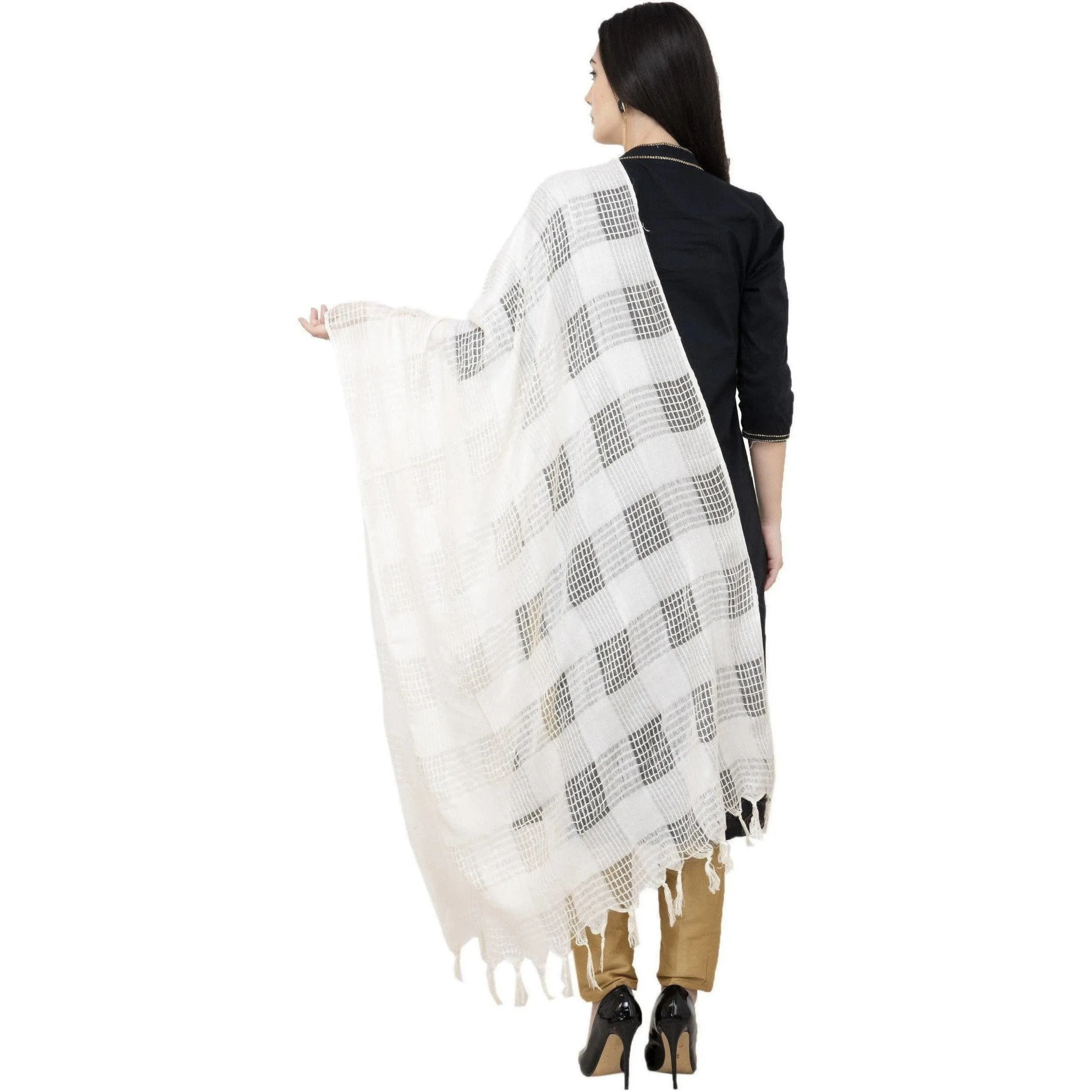 A R Silk Window Square Regular Dupatta Color White Dupatta or Chunni