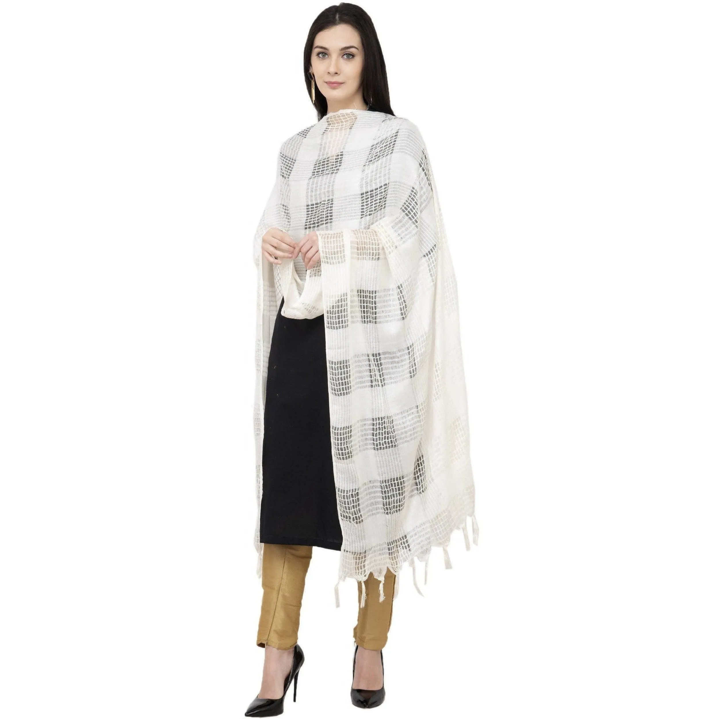 A R Silk Window Square Regular Dupatta Color White Dupatta or Chunni