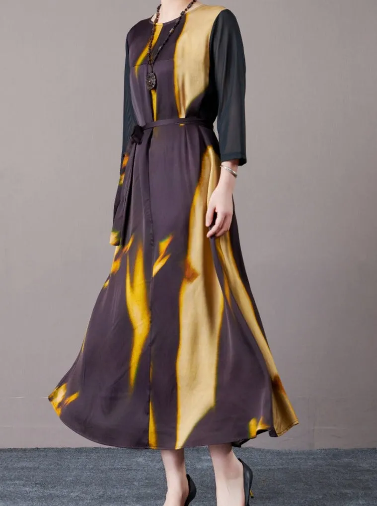 Abstract Print Long Sleeve Maxi Dress