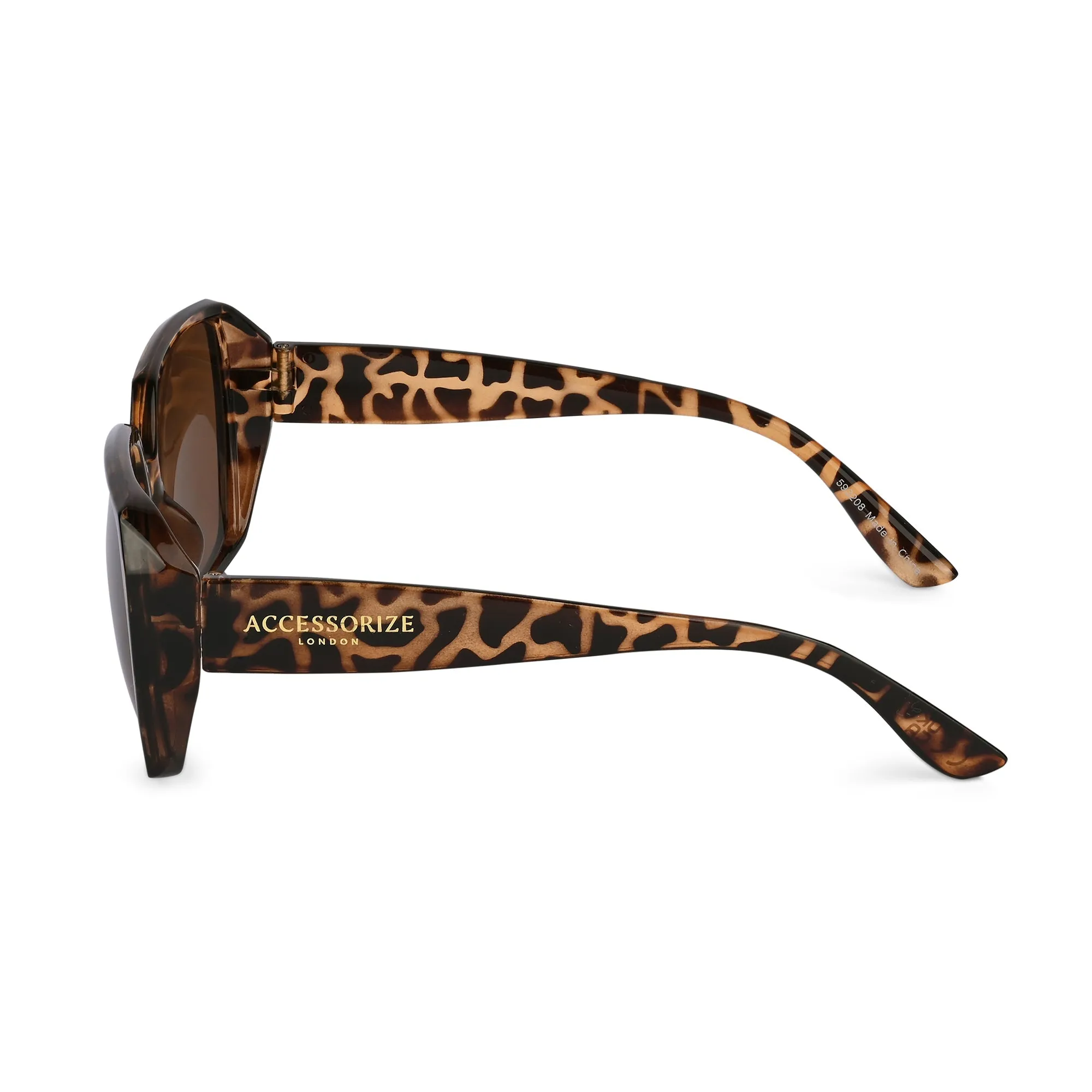 Accessorize London Women's Brown Mottled Oversized Hexagon Sunglasses