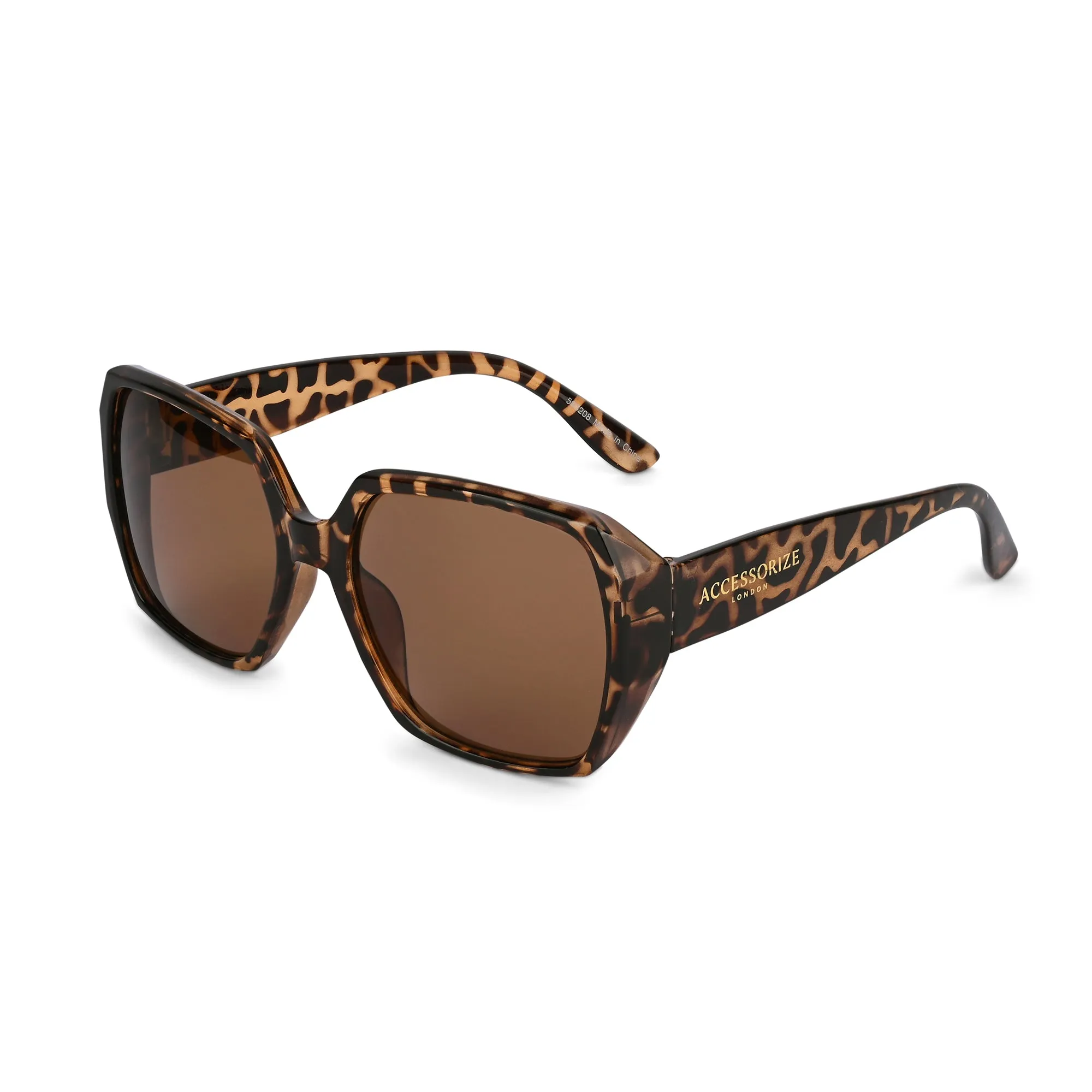 Accessorize London Women's Brown Mottled Oversized Hexagon Sunglasses