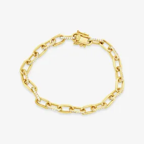 Alternating Diamond & Gold Paperclip Links Bracelet