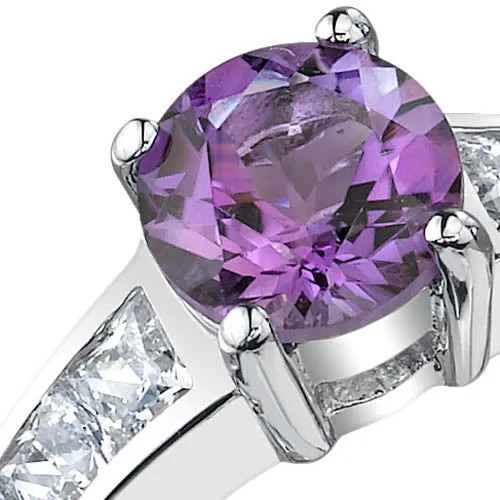 Amethyst Round Cut Sterling Silver Ring Size 8