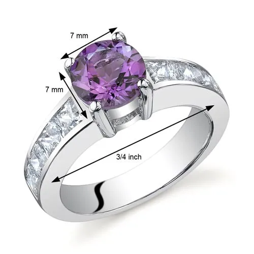 Amethyst Round Cut Sterling Silver Ring Size 8