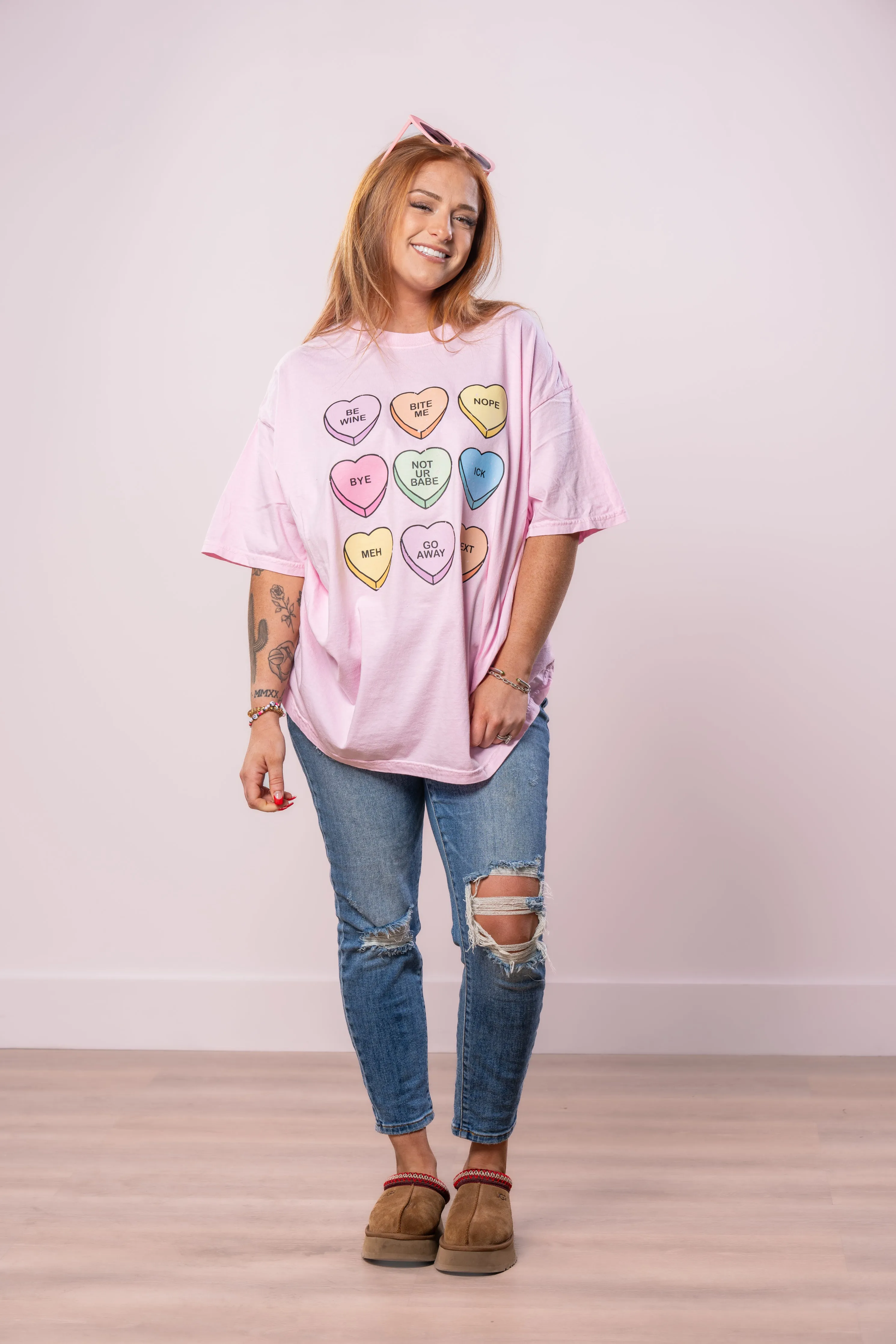 Anti Valentine Conversation Hearts - Tee (Pale Pink)