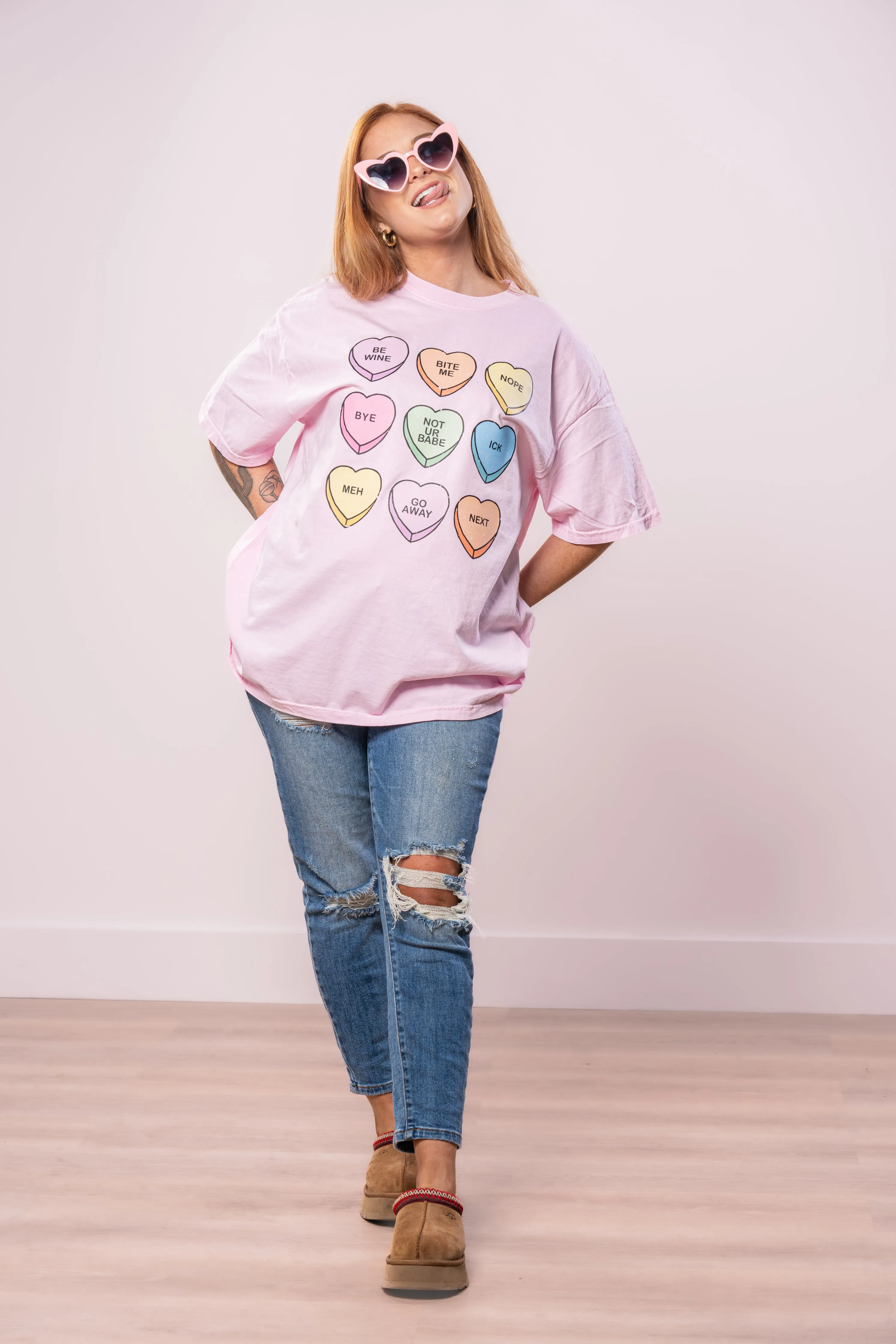 Anti Valentine Conversation Hearts - Tee (Pale Pink)