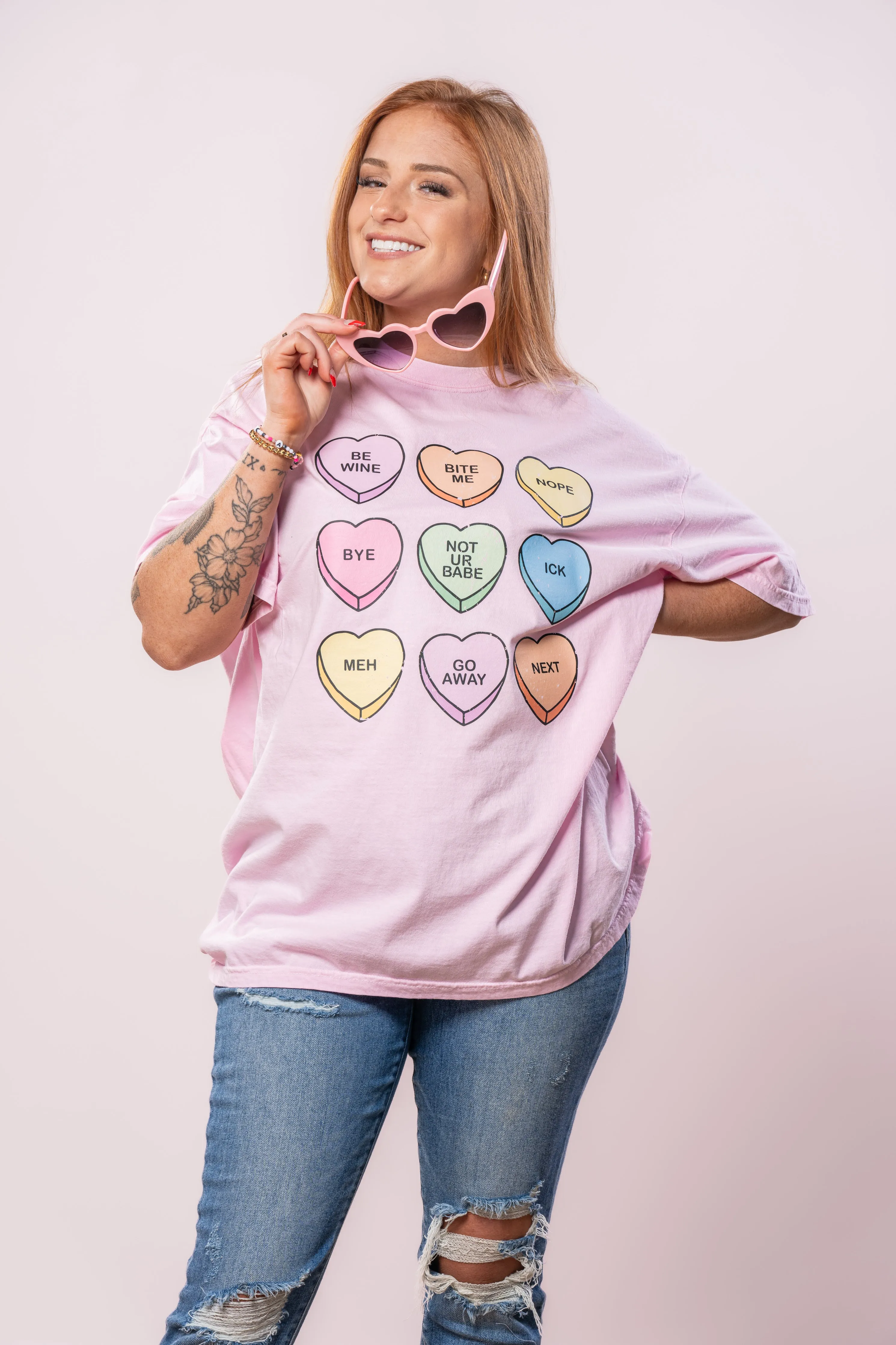 Anti Valentine Conversation Hearts - Tee (Pale Pink)