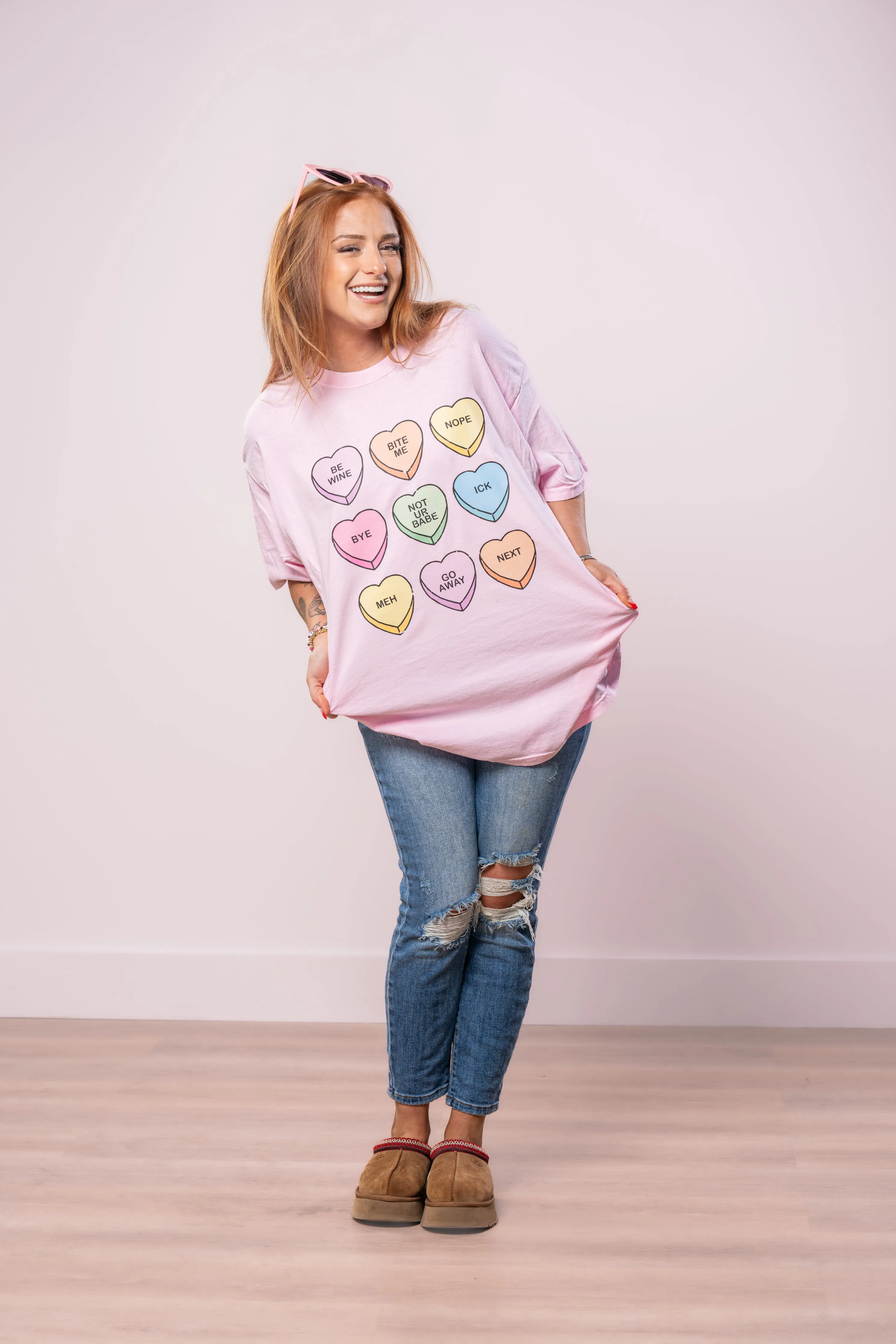 Anti Valentine Conversation Hearts - Tee (Pale Pink)