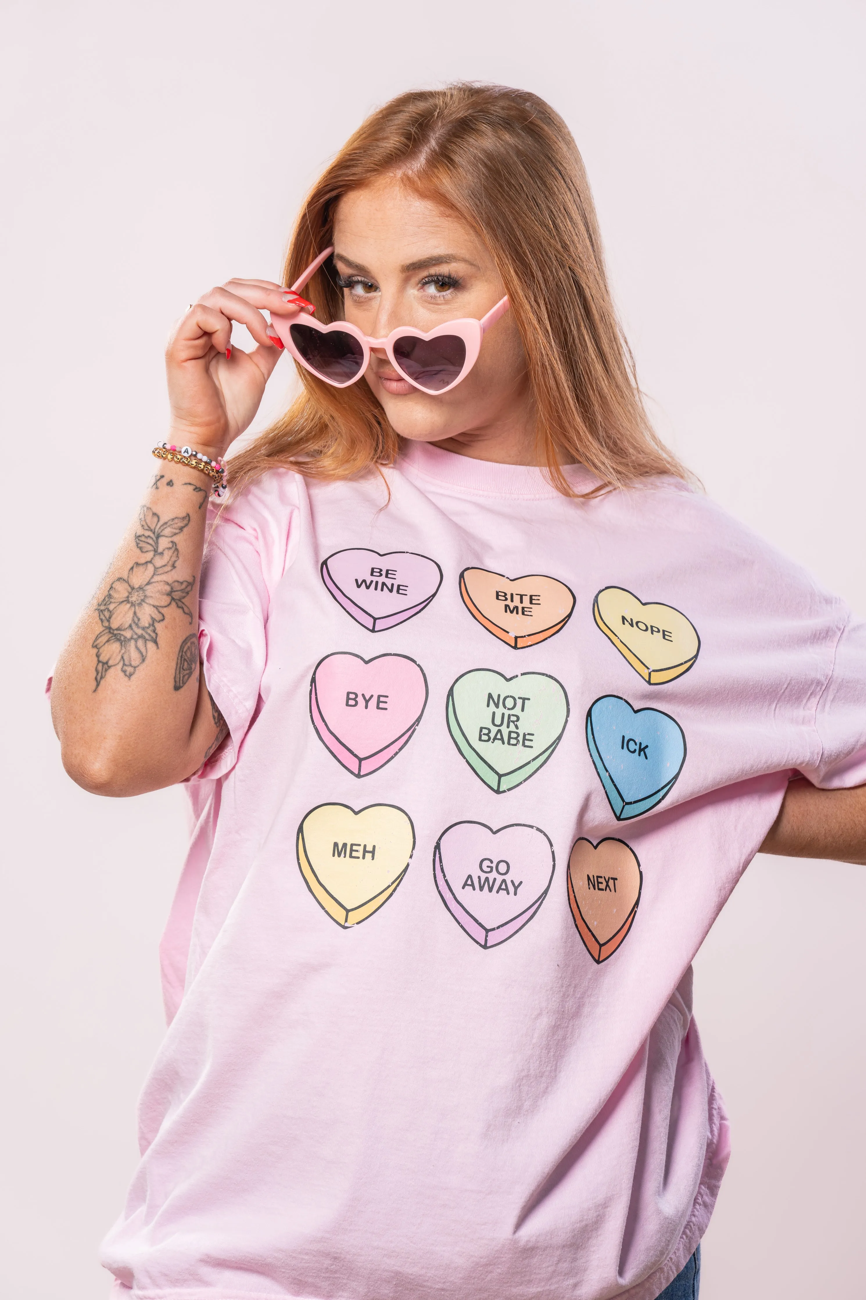 Anti Valentine Conversation Hearts - Tee (Pale Pink)