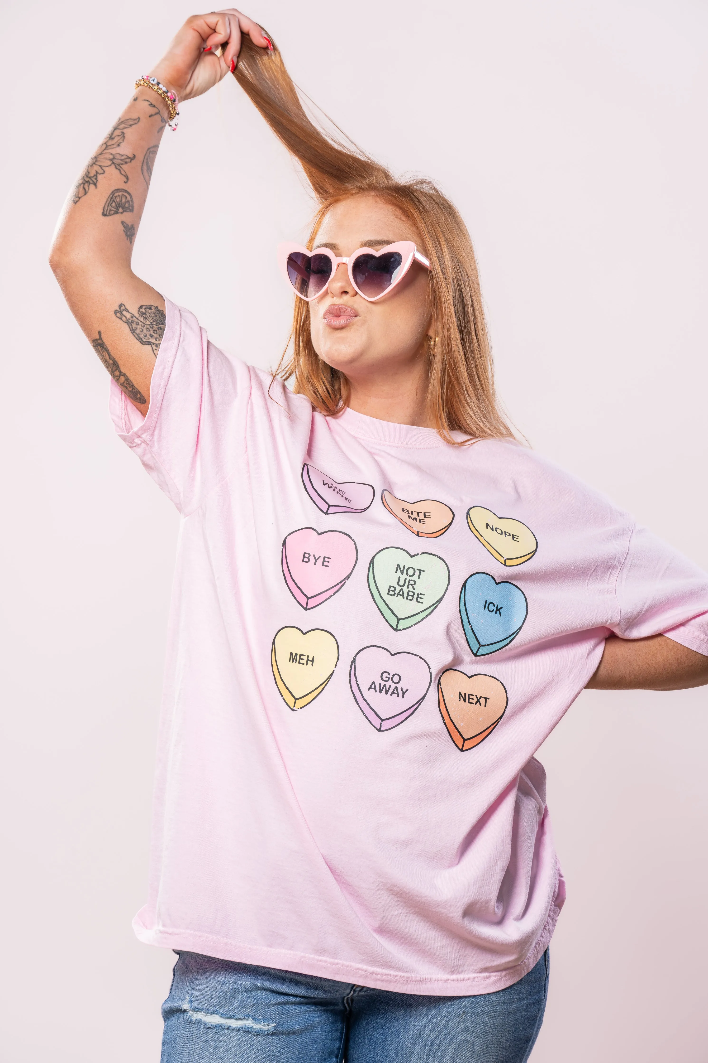 Anti Valentine Conversation Hearts - Tee (Pale Pink)