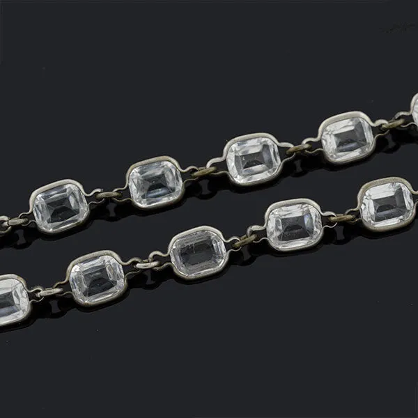 Art Deco Long Silver Faceted Crystal Necklace 43"