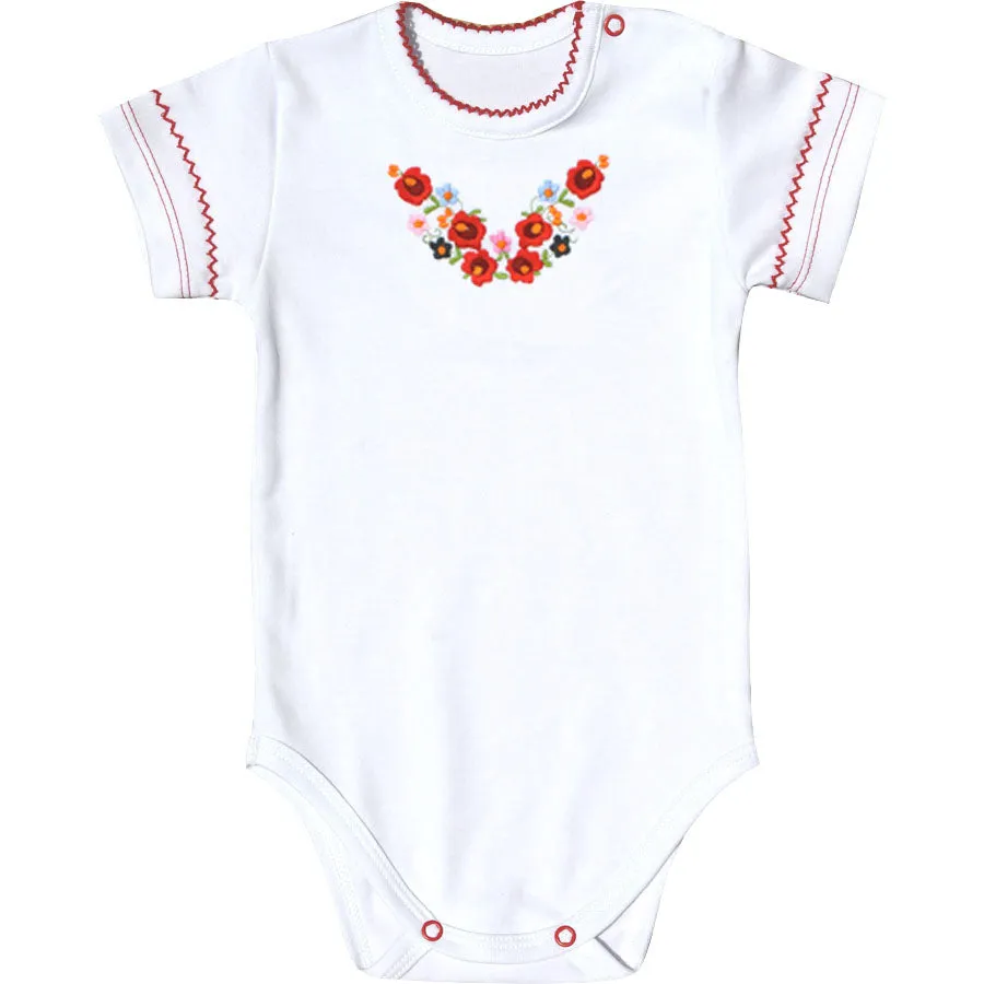 Baby Short Sleeve Onesie- Red Flowers