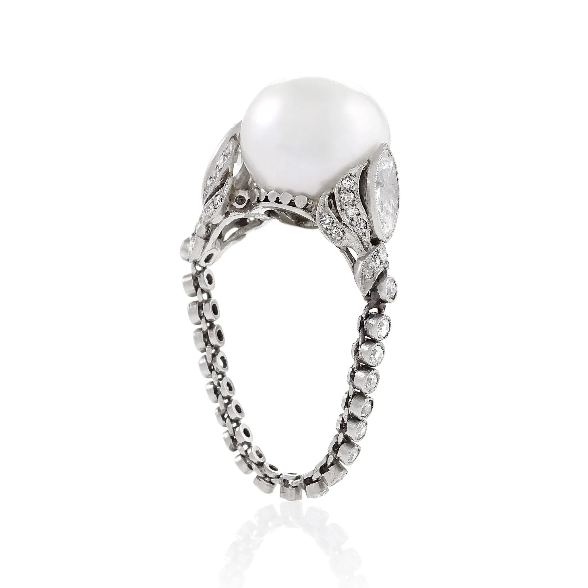 Baroque Freshwater Pearl and Diamond Flexible Ring