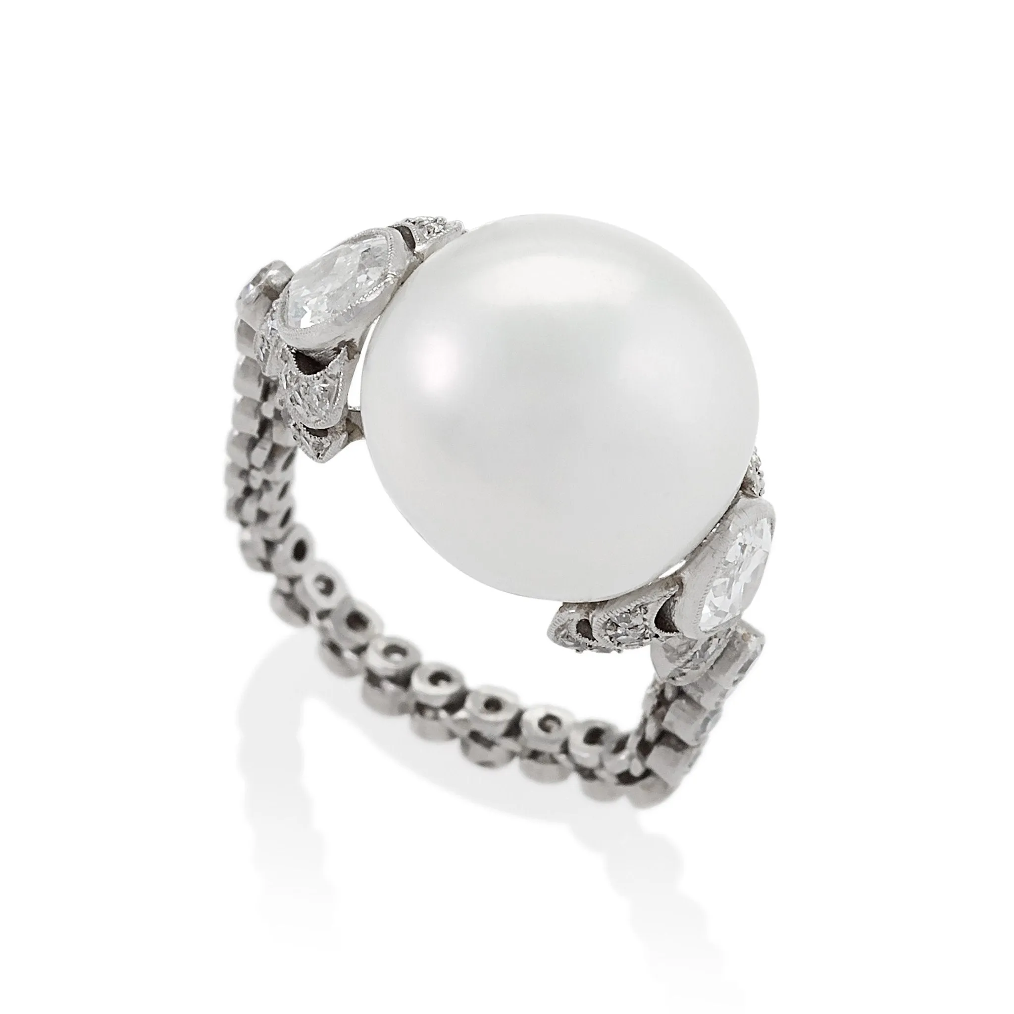 Baroque Freshwater Pearl and Diamond Flexible Ring