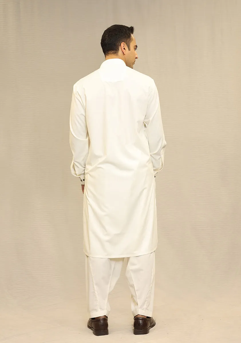 Basic Poly Viscose Antique White Slim Fit Plain Suit