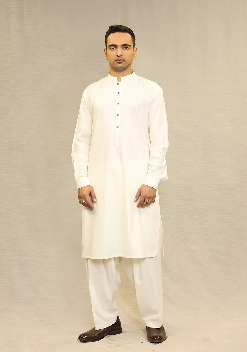 Basic Poly Viscose Antique White Slim Fit Plain Suit