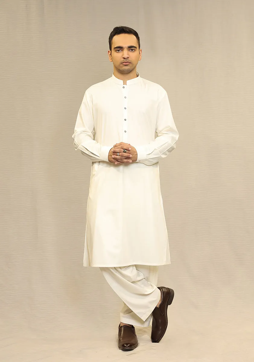 Basic Poly Viscose Antique White Slim Fit Plain Suit