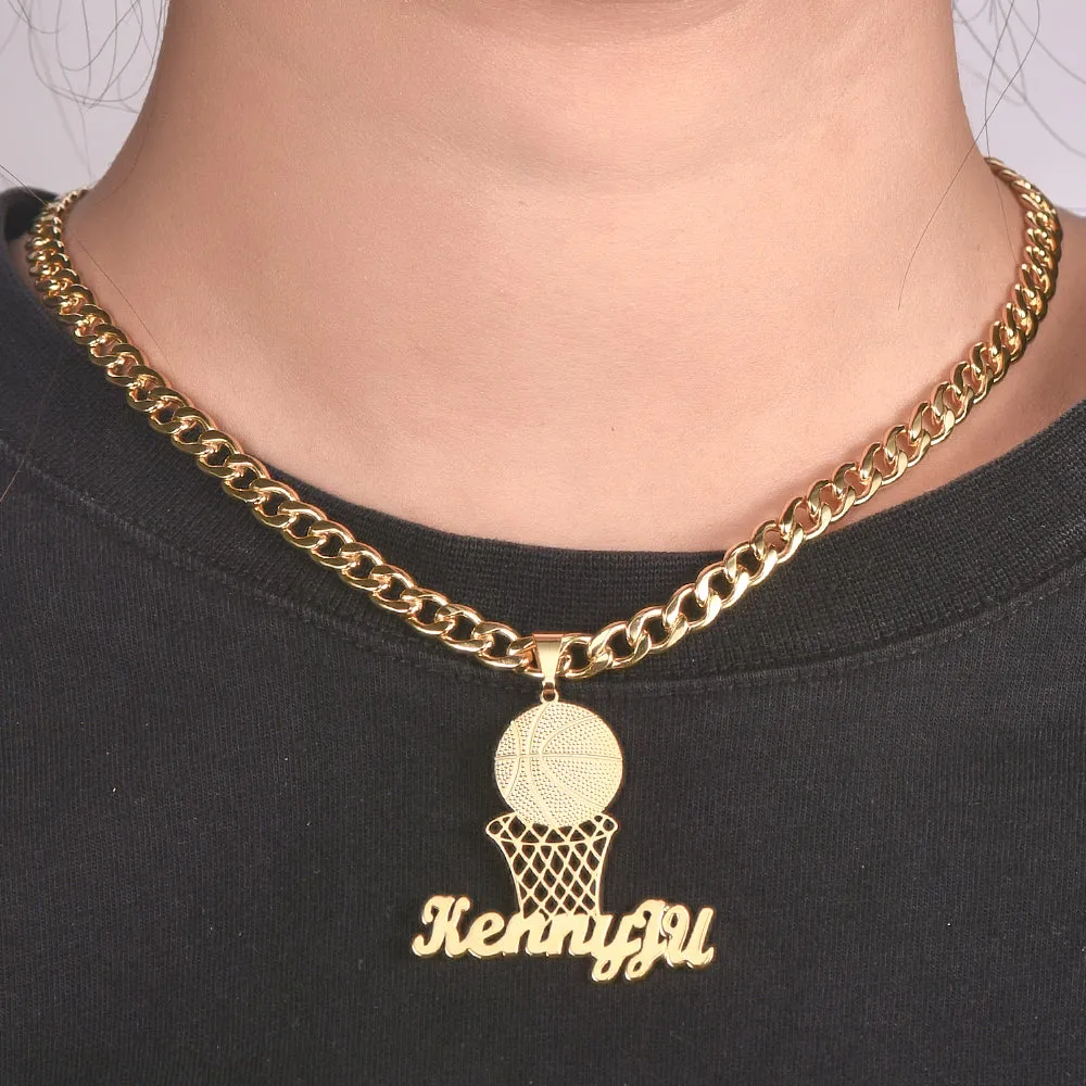 Basketball Nameplate Pendant Personalized Custom Gold Plated Name Necklace