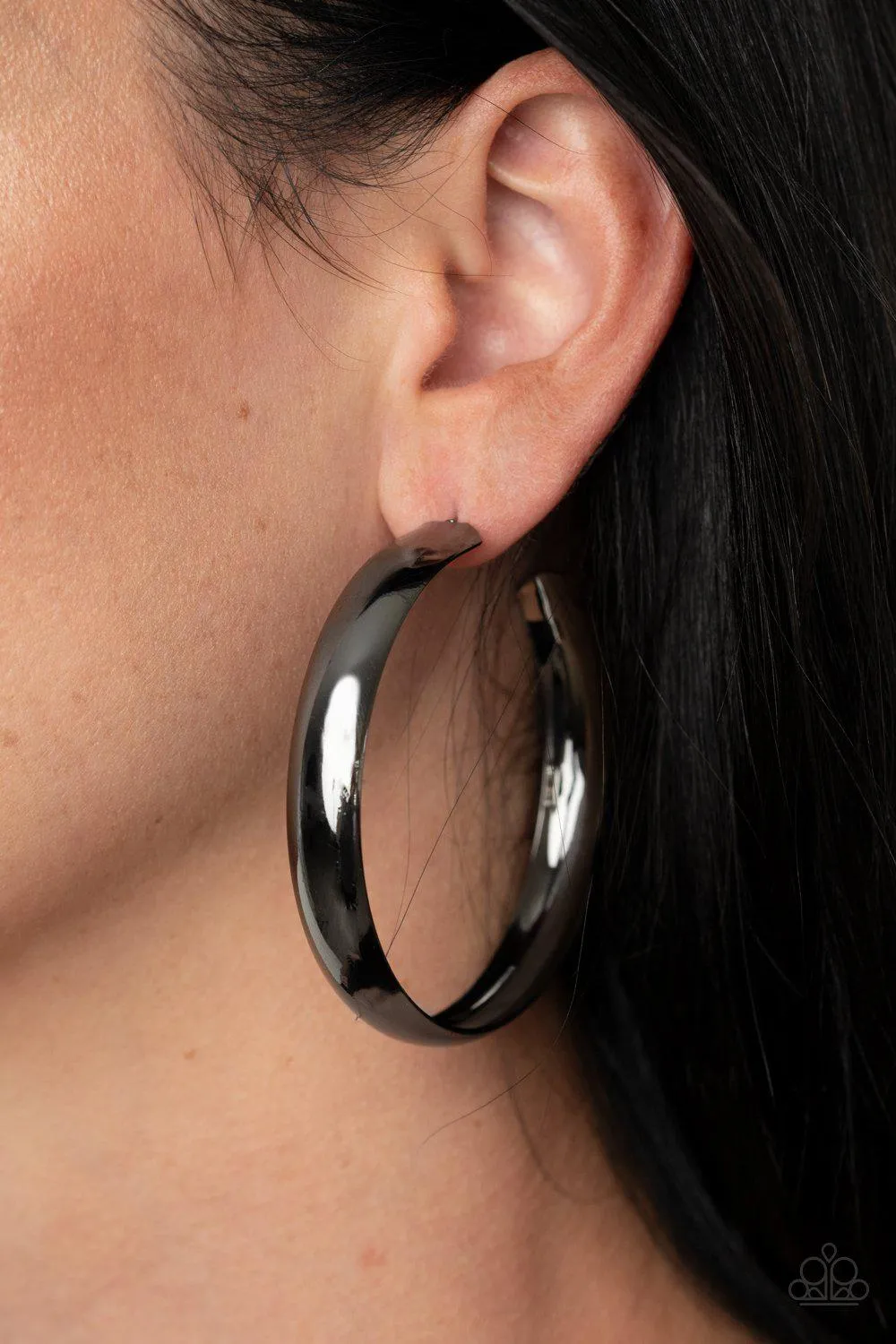 BEVEL In It Gunmetal Black Hoop Earrings - Paparazzi Accessories