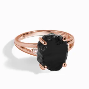 Black Obsidian Diamond Ring - Raw Beauty