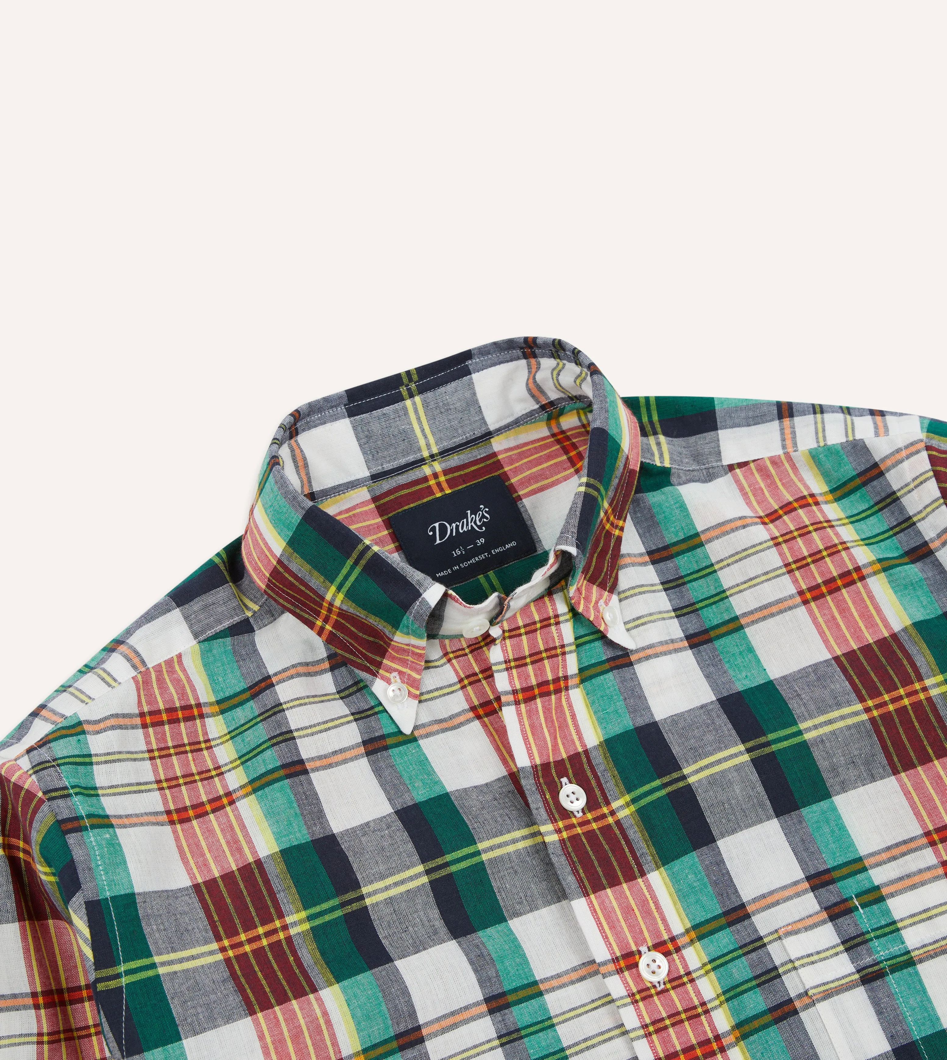 Blue and Red Madras Check Cotton Button-Down Shirt